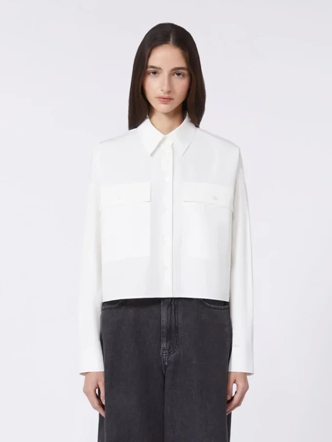 Camisa assimétrica em algodão lavado, branca