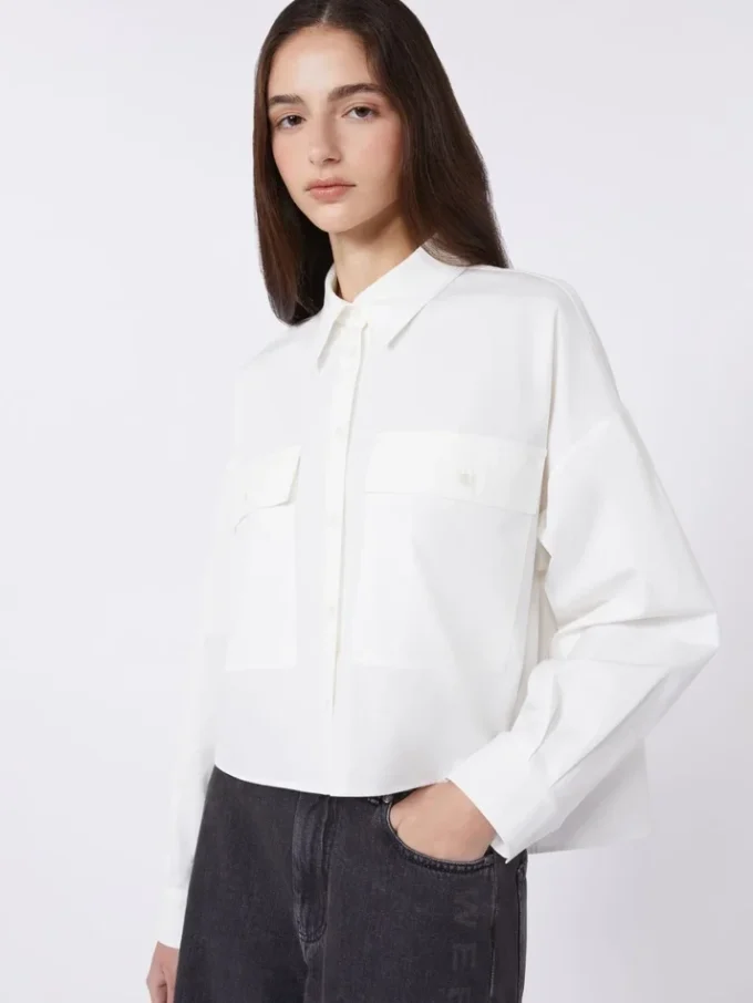 Camisa assimétrica em algodão lavado, branca