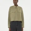 Camisa assimétrica em algodão lavado, cor cáqui
