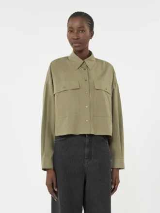 Camisa assimétrica em algodão lavado, cor cáqui