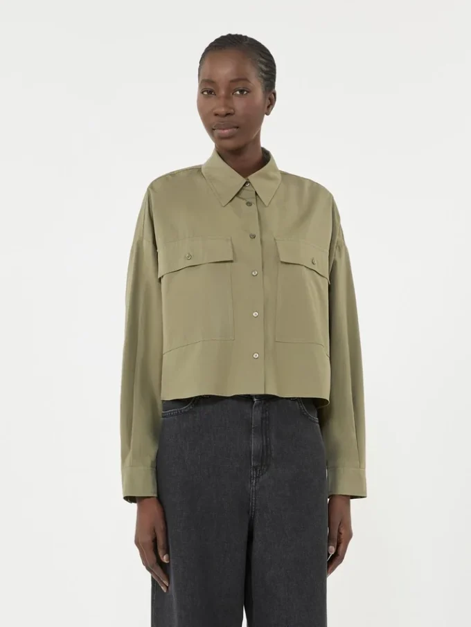 Camisa assimétrica em algodão lavado, cor cáqui
