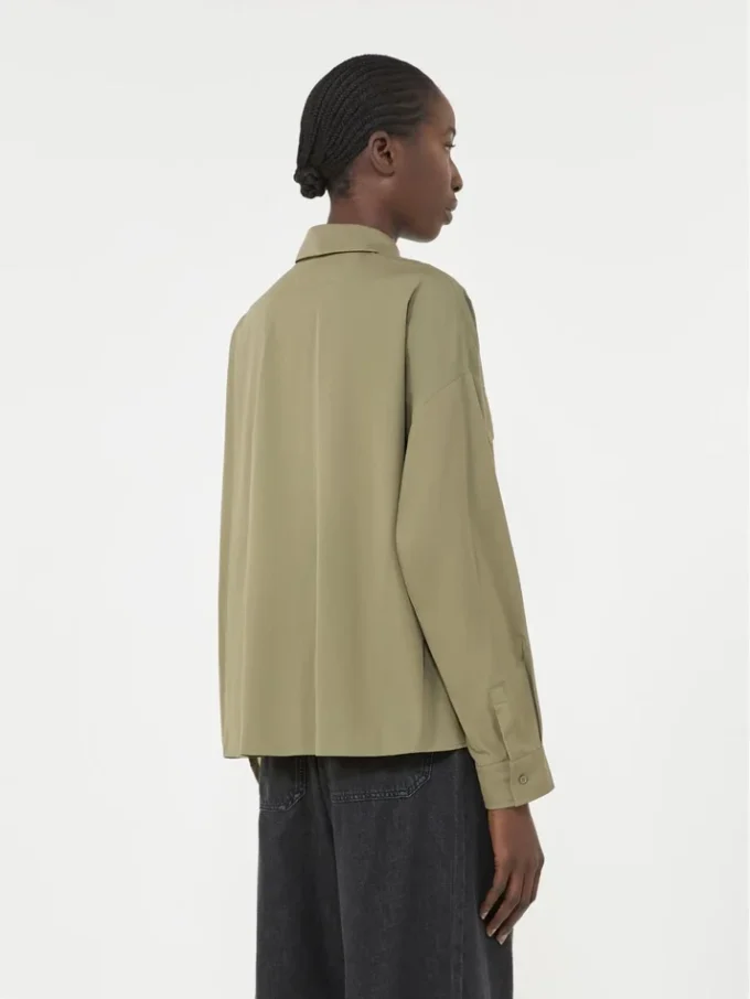 Camisa assimétrica em algodão lavado, cor cáqui