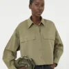Camisa assimétrica em algodão lavado, cor cáqui