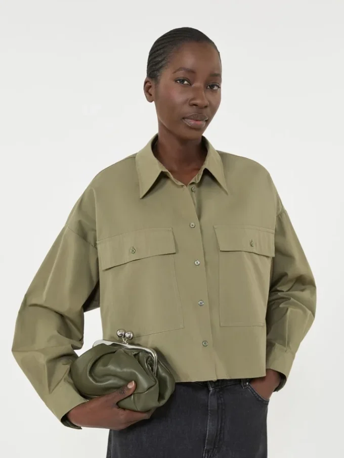 Camisa assimétrica em algodão lavado, cor cáqui