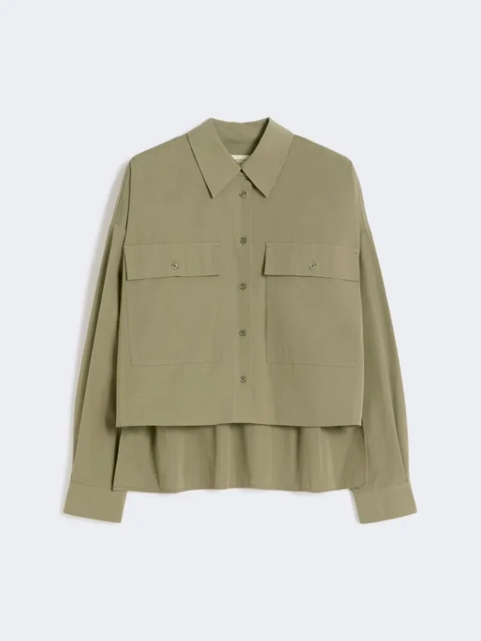 Camisa assimétrica em algodão lavado, cor cáqui