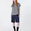 Bermudas de ganga em algodão e linho, azul-marinho