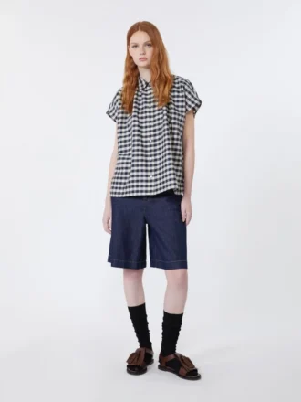 Bermudas de ganga em algodão e linho, azul-marinho