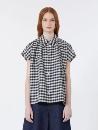 Camisa Batavia em algodão e rami, azul-marinho