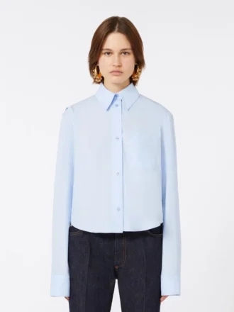 Camisa curta de algodão com costas plissadas, azul claro