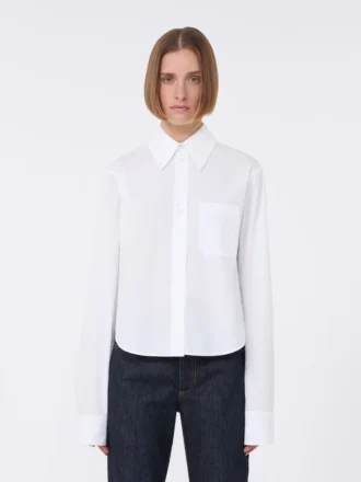 Camisa curta de algodão com pregas nas costas, branco óptico