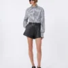 Camisa curta de popeline às riscas, preta Camisa curta de popeline às riscas, preta