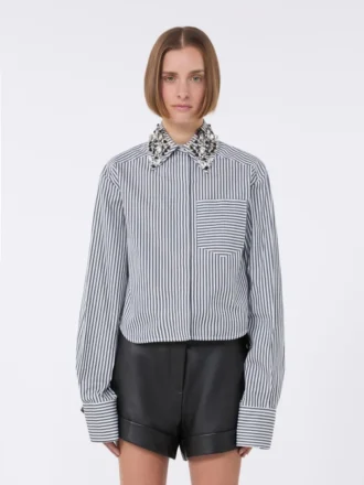 Camisa curta de popeline às riscas, preta