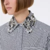 Camisa curta de popeline às riscas, preta Camisa curta de popeline às riscas, preta