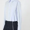 Camisa curta em popeline com pregas assimétricas, azul-celeste