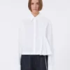 Camisa curta em popeline com pregas assimétricas, branco óptico
