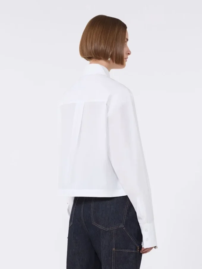 Camisa curta em popeline com pregas assimétricas, branco óptico