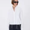 Camisa curta em popeline com pregas assimétricas, branco óptico