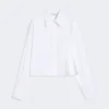 Camisa curta em popeline com pregas assimétricas, branco óptico