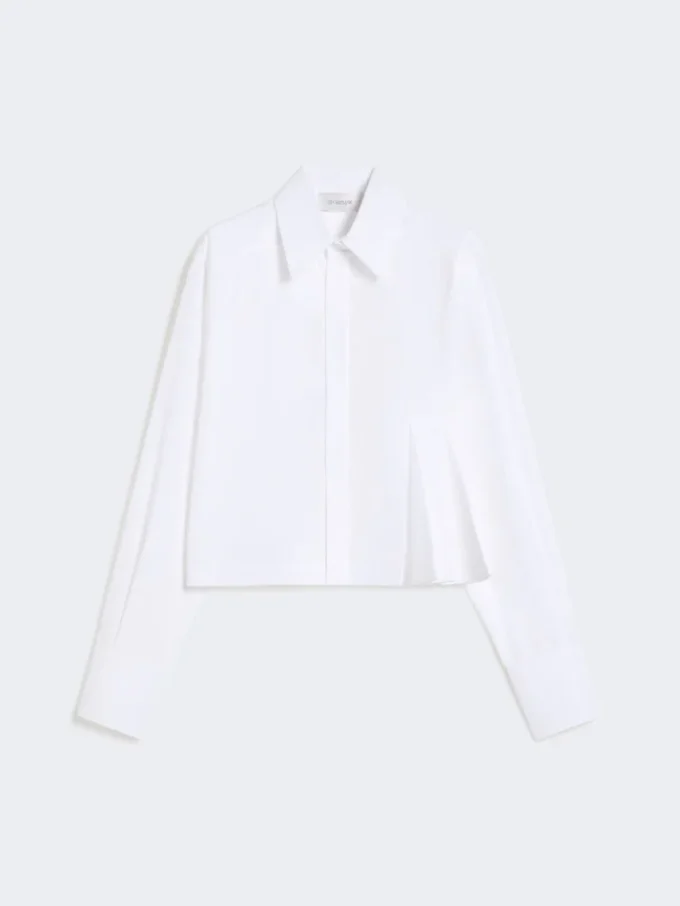 Camisa curta em popeline com pregas assimétricas, branco óptico