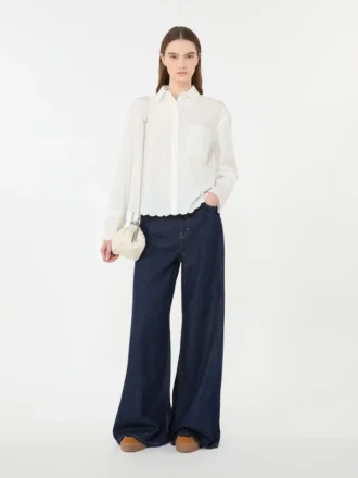 Camisa de algodão com bolso no peito, cor marfim