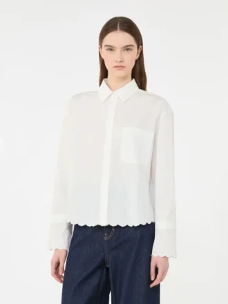 Camisa de algodão com bolso no peito, cor marfim