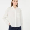 Camisa de algodão com bolso no peito, cor marfim Camisa de algodão com bolso no peito, cor marfim