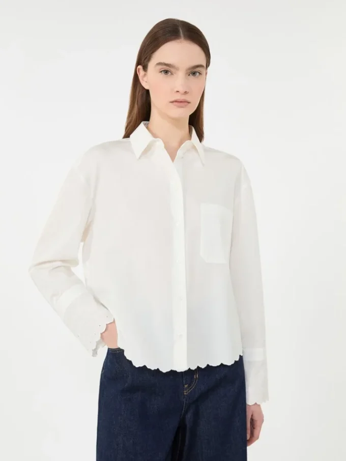 Camisa de algodão com bolso no peito, cor marfim Camisa de algodão com bolso no peito, cor marfim