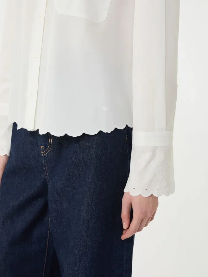 Camisa de algodão com bolso no peito, cor marfim Camisa de algodão com bolso no peito, cor marfim
