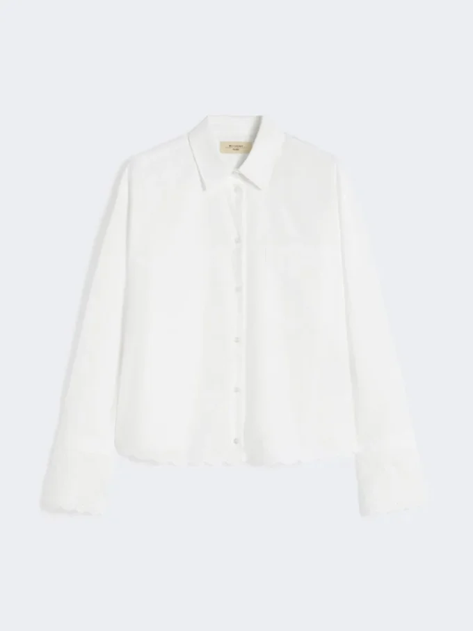 Camisa de algodão com bolso no peito, cor marfim Camisa de algodão com bolso no peito, cor marfim