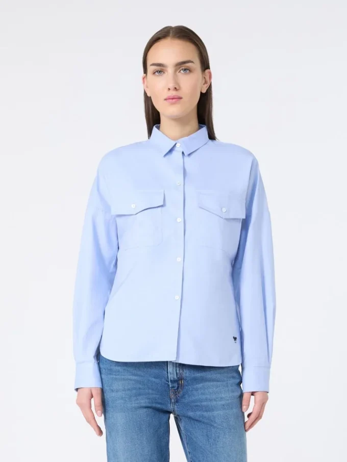 Camisa de algodão oxford, azul claro