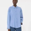 Camisa de algodão oxford, azul claro