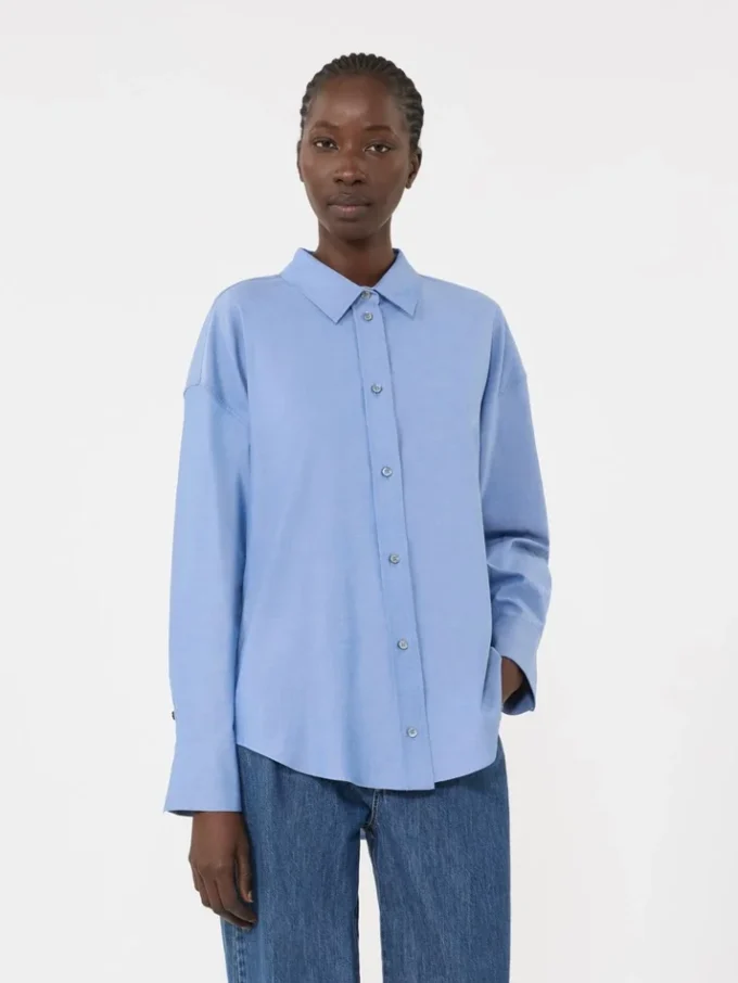 Camisa de algodão oxford, azul claro