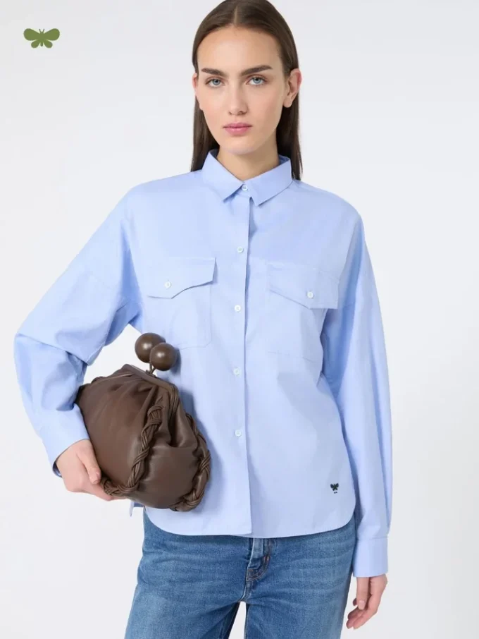 Camisa de algodão oxford, azul claro