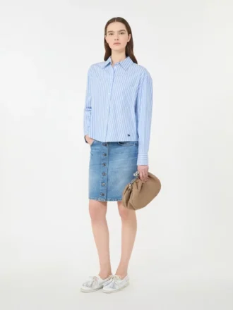 Camisa de algodão oxford às riscas, azul claro