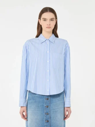 Camisa de algodão oxford às riscas, azul claro