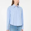 Camisa de algodão oxford às riscas, azul claro Camisa de algodão oxford às riscas, azul claro