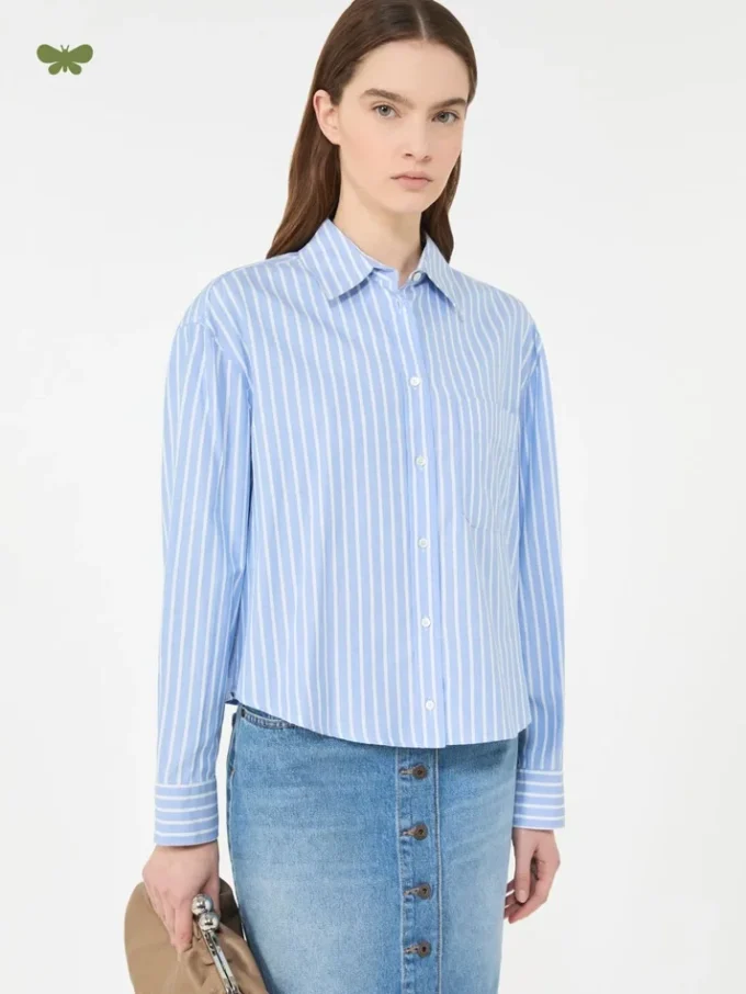 Camisa de algodão oxford às riscas, azul claro Camisa de algodão oxford às riscas, azul claro