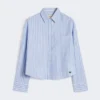 Camisa de algodão oxford às riscas, azul claro Camisa de algodão oxford às riscas, azul claro