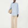 Camisa de algodão às riscas oversized, azul claro