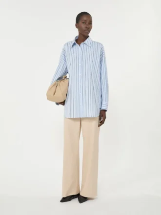 Camisa de algodão às riscas oversized, azul claro