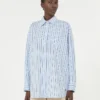 Camisa de algodão às riscas oversized, azul claro