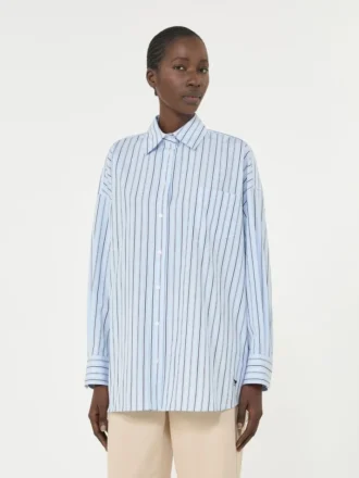 Camisa de algodão às riscas oversized, azul claro