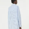 Camisa de algodão às riscas oversized, azul claro