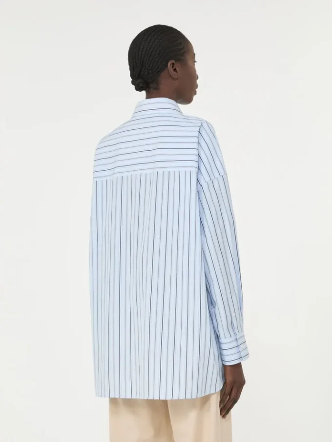 Camisa de algodão às riscas oversized, azul claro
