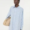 Camisa de algodão às riscas oversized, azul claro