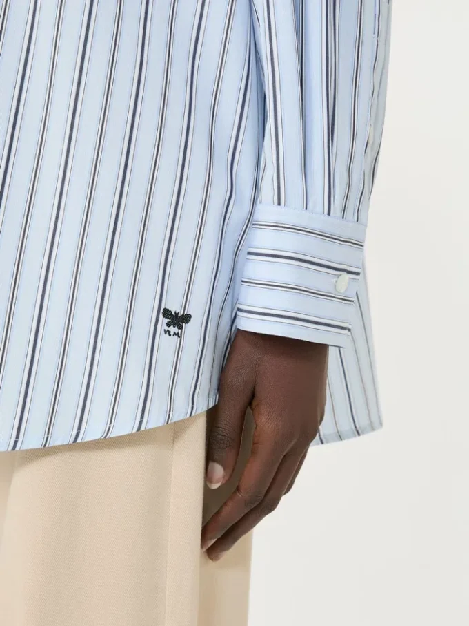 Camisa de algodão às riscas oversized, azul claro