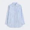 Camisa de algodão às riscas oversized, azul claro