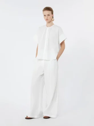 Camisa de gola redonda em popeline de algodão, branca