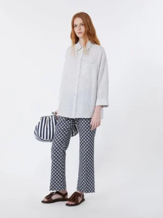 Camisa de linho às riscas, azul-marinho