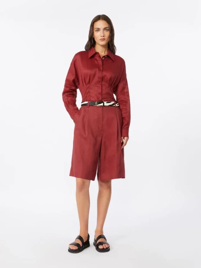 Bermudas compridas em lona de linho, vermelho tijolo Bermudas compridas em lona de linho, vermelho tijolo